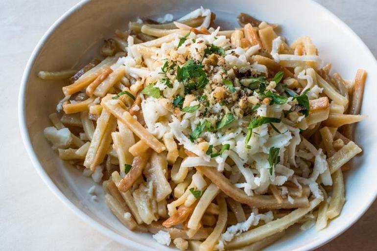 Turkish Noodle / Eriste with cheese, walnuts and parsley.